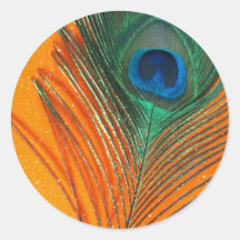 Pfaufeder mit orange Glitter-noch Leben Sticker