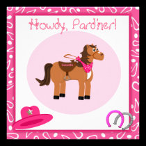 Pferd und rosa Paisley-Cowgirl-Geburtstags-Party einladungen
