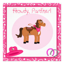 Pferd und rosa Paisley-Cowgirl-Geburtstags-Party Personalisierte Ankündigungen