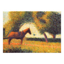 Pferdemalerei Pointillistkunst durch Georges Seura Personalisierte Ankündigungskarte