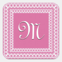 Pfingstrosen-rosa und weißes verziertes Monogramm Sticker