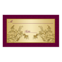Pflaumen-Wein und Goldblumendamast Placecards Visitenkartenvorlagen