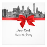 Philadelphia Skyline Etch BW Red Sweet Sixteen SQ einladungen