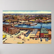 Piazza- und Hafenbereich Bridgeports Connecticut Plakat