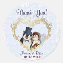 Pinguin-Hochzeits-Robbe danken Ihnen Runder Sticker