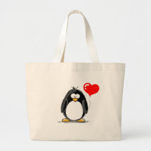 Pinguin mit einem Herzballon Leinentaschen