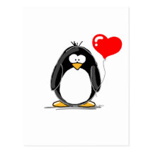 Pinguin mit einem Herzballon Postkarte