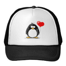 Pinguin mit einem Herzballon Truckermütze