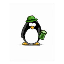 Pinguin mit grünem Bier Postkarte