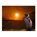 Pinguin u. antarktische Sonnenuntergang-Kunst Postkarte