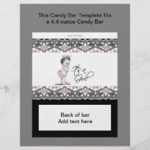 Pink and Black Baby Shower Candy Bar Wrapper Flyers