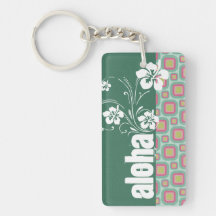 Pink and Mint Retro Pattern; Aloha Acrylic Keychains