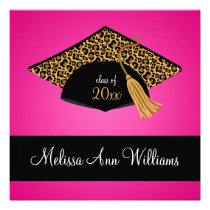 Pink Black Leopard Cap Graduation Announcement einladungen