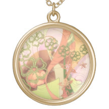 Pink Green and Yellow Pattern Featuring Flowers an Custom Necklace