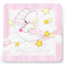Pink Moon Baby Girl Shower Custom Invitations