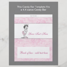 Pink Toile Baby Shower Candy Bar Wrapper Flyer Design