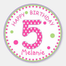 Pink-Tupfen-alles Gute zum Geburtstag Nr. 5 Runder Sticker