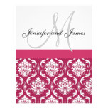 Pink-weiße Damast-Monogramm-Hochzeits-Einladung
