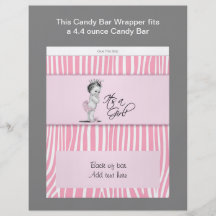 Pink Zebra Baby Shower Candy Bar Wrapper Flyer Design