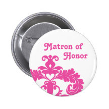Pinkdamast auf weißer Matrone der Ehrenhochzeit Button
