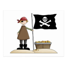 Piraten · Pirat, Flagge u. Schatz Postkarten