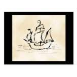 Piraten-Schiff. Pergament-Muster-Hintergrund Postkarten