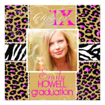 PixDezines diy 2012 Absolventen, rosa Gepard+Zebra Personalisierte Ankündigungskarte