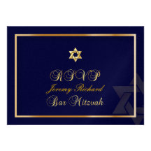 PixDezines uAwg Stern, Bar Mitzvah/Marineblau+Gold Individuelle Einladungskarte