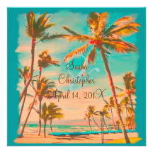 PixDezines Vintager Strand Scence/Aloha/Luau Personalisierte Ankündigungskarten