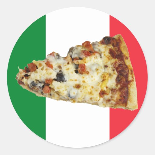 Pizza-Scheibe auf Farben der italienischen Flagge Runde Aufkleber | Zazzle