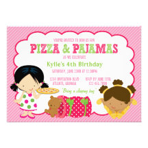 Pizza-und Pyjamassleepover-Party Personalisierte Ankündigungskarten