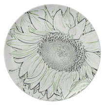 Platten-Sonnenblume-Holzkohle, die Grün zeichnet Teller