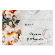 Plumeria-Orchideen-Leu im Sand-Strand PlaceCards Visitenkarten