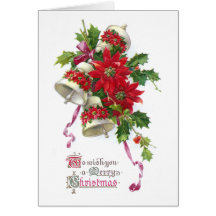 Poinsettia Bell und Stechpalmen-Vintages Weihnacht Grußkarten
