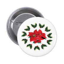 Poinsettia und Stechpalme Button