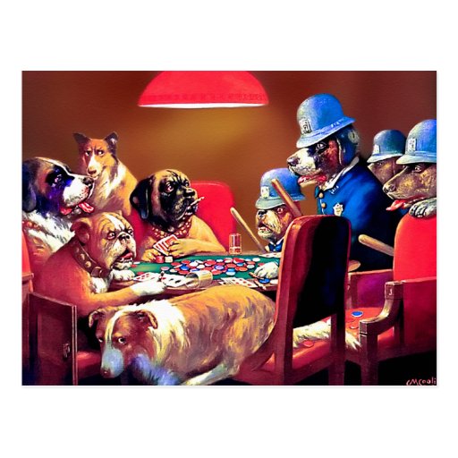 Poker-Hunde: Geklemmt mit vier Assen Postkarte