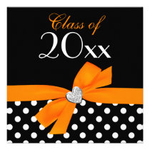 Polka Dot Orange Black Bow Heart Graduation Party einladungen