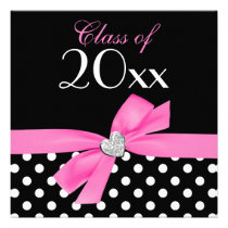 Polka Dot Pink Black Bow Heart Graduation Party einladungen