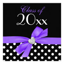 Polka Dot Purple Black Bow Heart Graduation Party einladungen