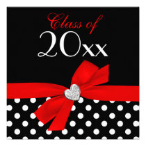 Polka Dot Red Black Bow Heart Graduation Party einladungen
