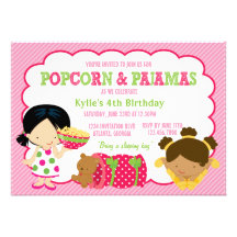 Popcorn-und Pyjamassleepover-Party Individuelle Einladungskarte