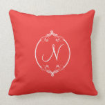 Poppy Red and White Ornate Monogram kissen