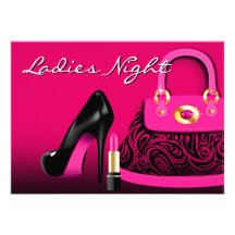 Posh Geldbeutel-hohe Heels-und Lippenstift-Damen-N Individuelle Einladungskarten