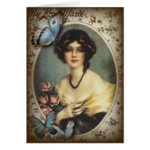 Posh Vintage Schmetterlings-Paris-Dame Fashion Grußkarten