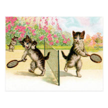 Postkarte: Badminton-Kätzchen-Vintage Kunst