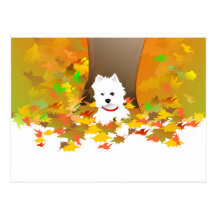 Postkarte - Westie Herbst-Blätter