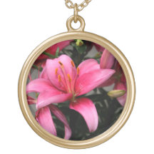 Pretty Pink Flower in Bloom and Buds Personalized Necklace