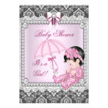 Pretty Pink Gray Girl Baby Shower Damask Custom Invitations