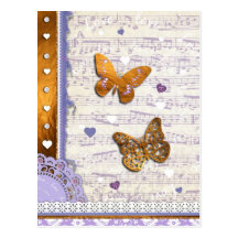 Pretty Purple & Gold butterflies & music collage Post Cards