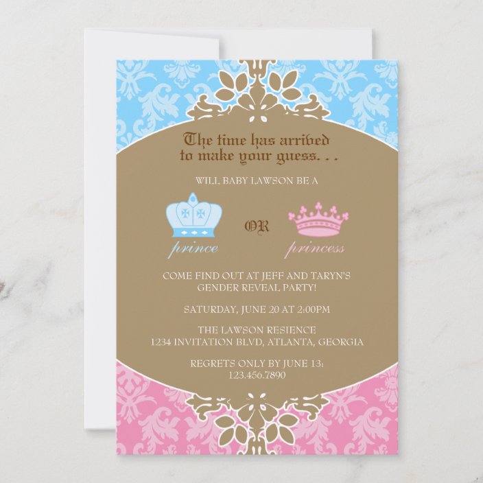 Prinz Oder Prinzessin Damask Gender Reveal Party Einladung Zazzle De